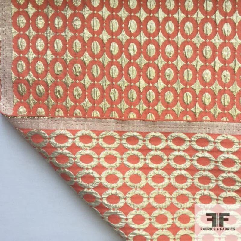 Metallic Reversible Geometric Brocade – Gold/Orange Fabric by the Yard