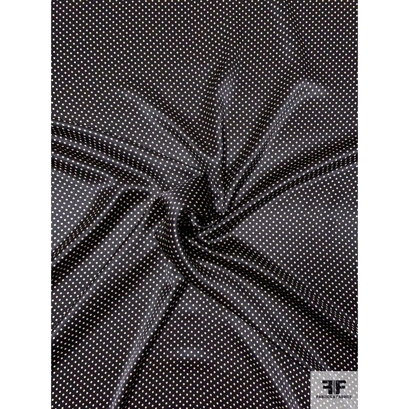 Pin Dot Printed Silk Charmeuse – Black / Beige Fabric by the Yard