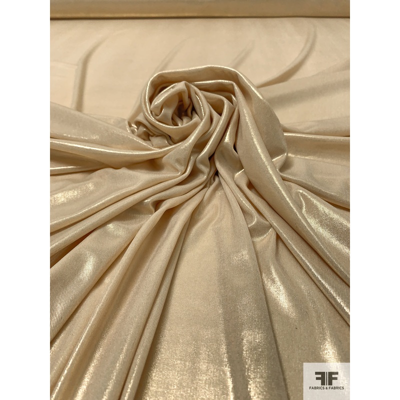Solid Foil Printed Slinky Knit – Light Gold Fabric by the Yard