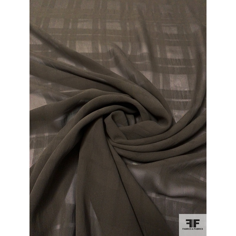 Tone-on-Tone Plaid Silk Chiffon – Dark Brown-Olive Fabric by the Yard