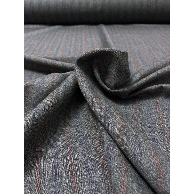 Vertical Striped Wool Suiting – Heather Grey / Orange / Periwinkle Fabric by the Yard