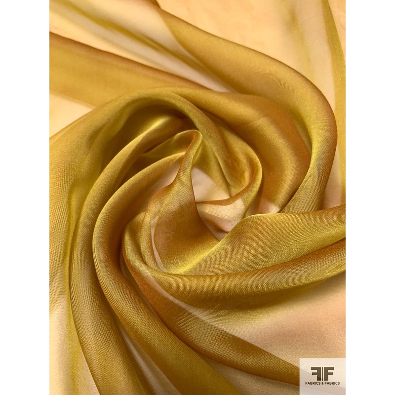Iridescent Silk Chiffon – Antique Olivine Gold Fabric by the Yard