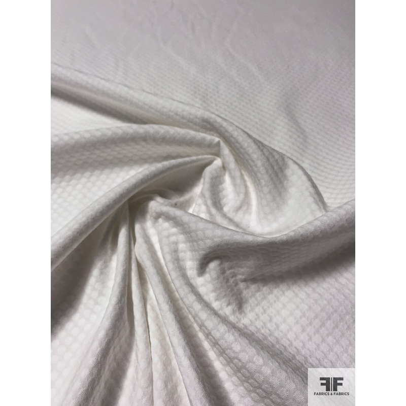 Italian Circle Pattern Stretch Cotton Pique – White Fabric by the Yard
