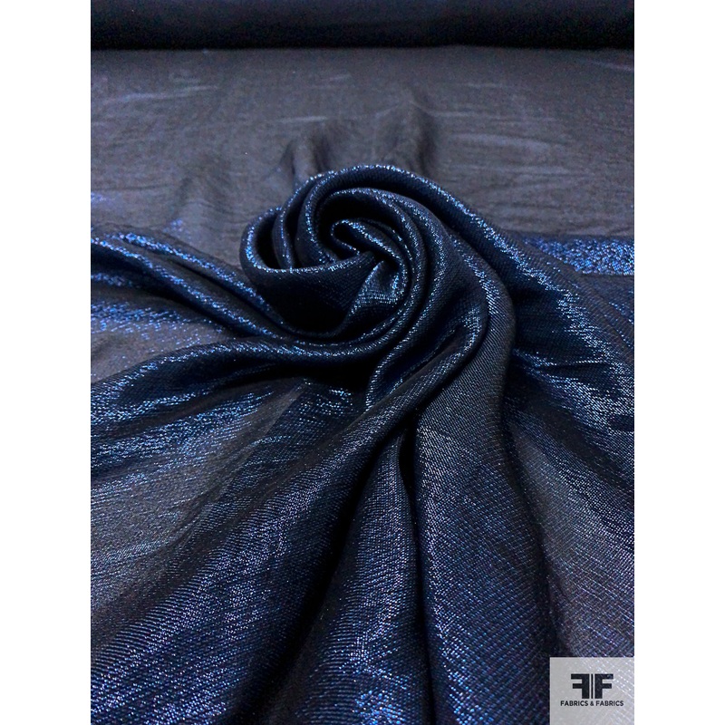 Italian Metallic Silk Chiffon – Metallic Blue / Black Fabric by the Yard