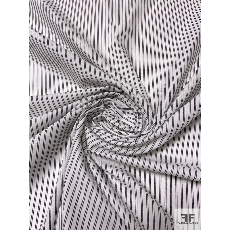 Made in Japan Vertical Striped Cotton Shirting – Off-White / Black Fabric by the Yard