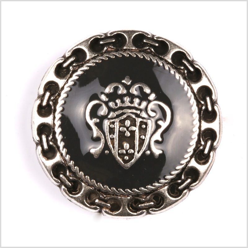 Metal Shank Back Blazer Button – 24L/15mm – Gunmetal and Black Crest and Stitched Links Border