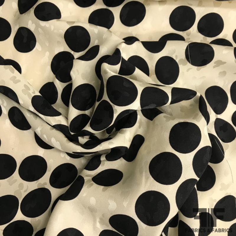Polka Dot Printed Silk Jacquard – Ivory/Black Fabric by the Yard