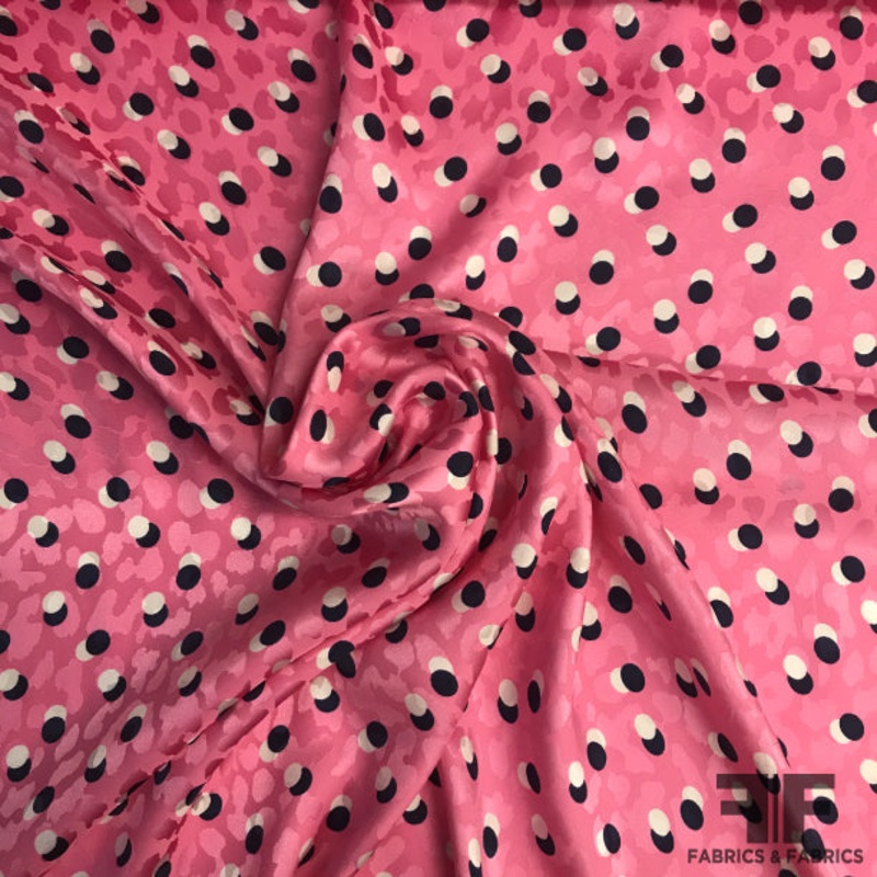 Polka Dot Printed Silk Jacquard – Pink/Navy/White Fabric by the Yard