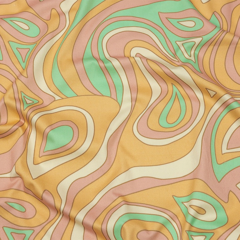 Stretch Cotton Sateen – Light Green, Orange and Pink Abstract – Carnival Candy Print – Mood Exclusive Groove Collection