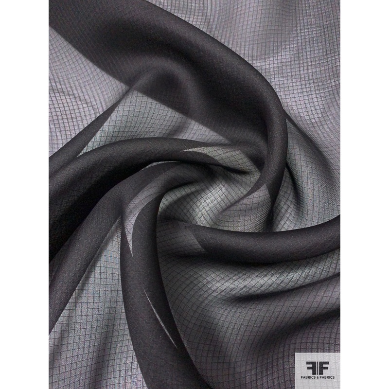 Tone-on-Tone Small Windowpane Silk Organza – Black Fabric by the Yard