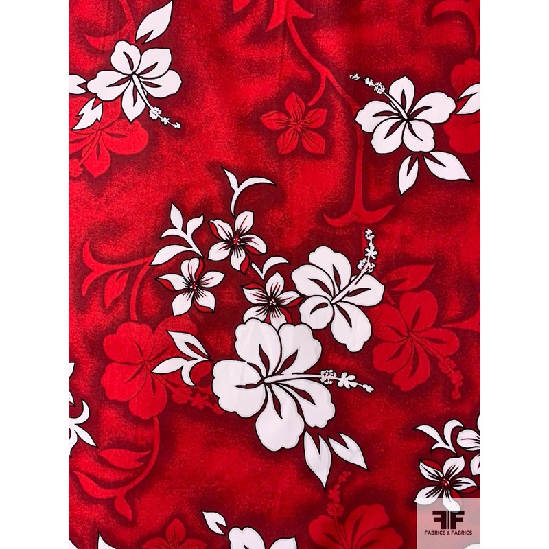 Vibrant Floral Printed Cotton Poplin – Red / White / Black Fabric by the Yard