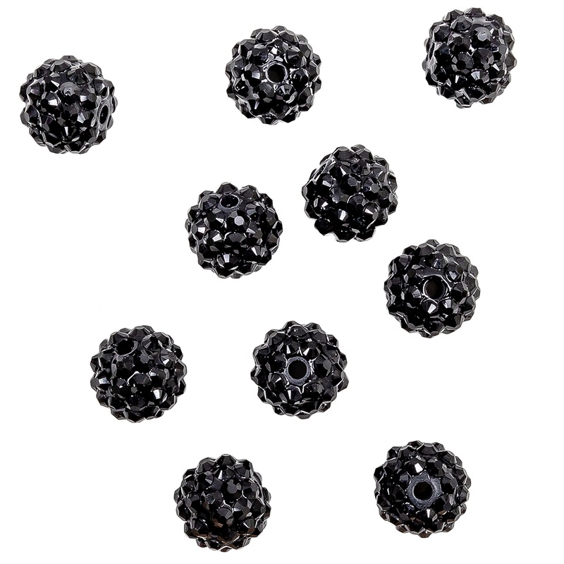 Black Rhinestone and Resin Faceted 14mm Beads – 10pc