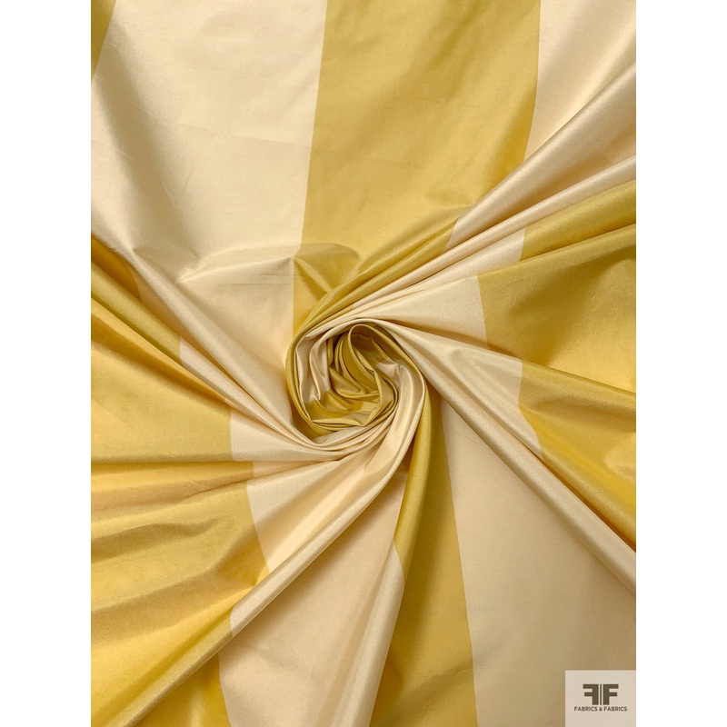 Bold Vertical Striped Yarn-Dyed Silk Taffeta – Mustard Yellow / Cream Fabric by the Yard