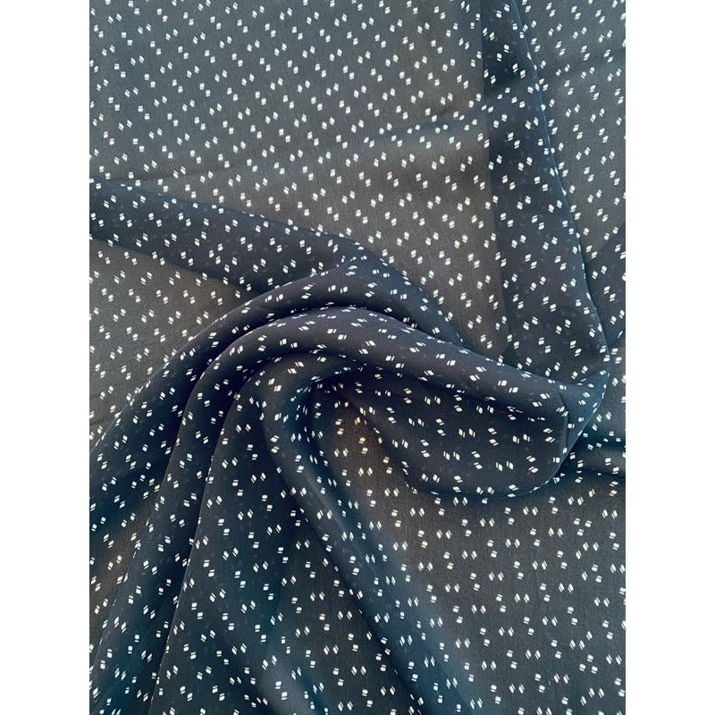 Ditsy Geometric Printed Silk Georgette – Black / White Fabric by the Yard