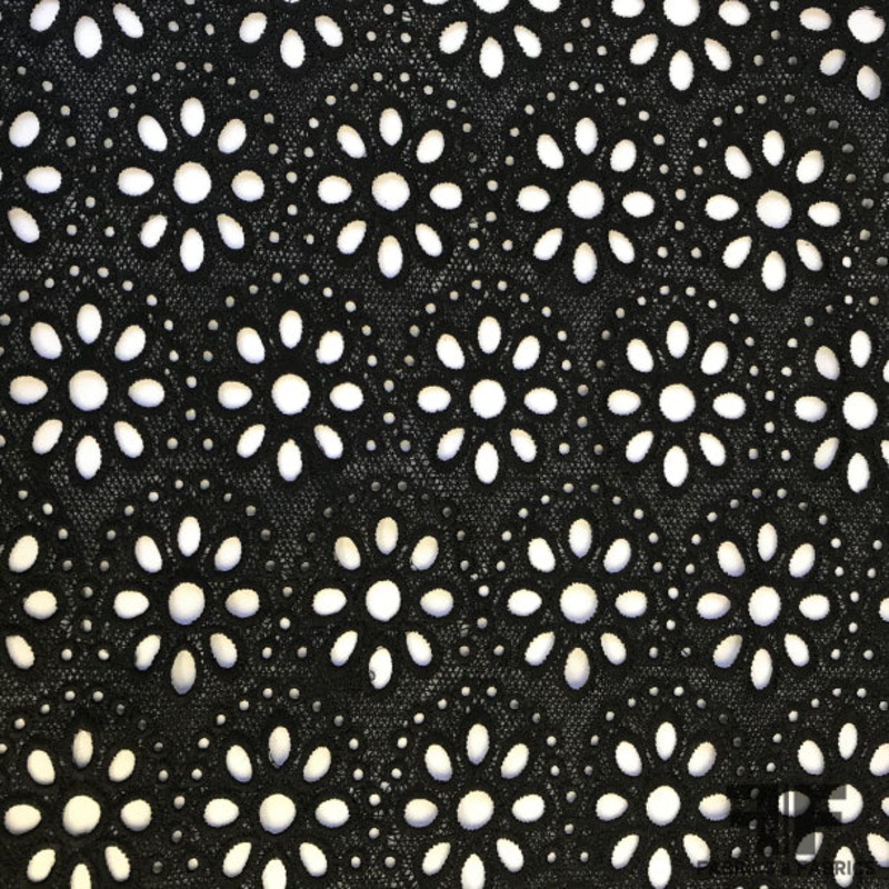 Floral Eyelet Guipure Lace – Black Fabric by the Yard