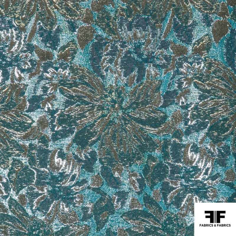 Floral Metallic Lam – Blue Fabric by the Yard