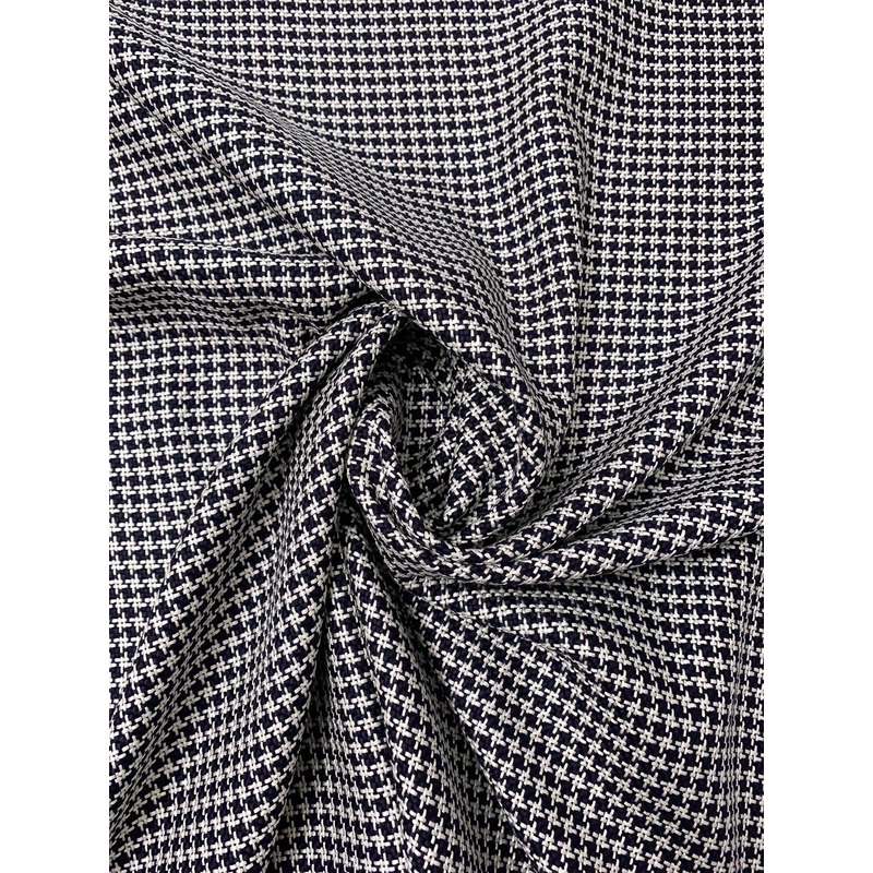 Houndstooth Tweed Suiting – Midnight Navy / Ivory Fabric by the Yard