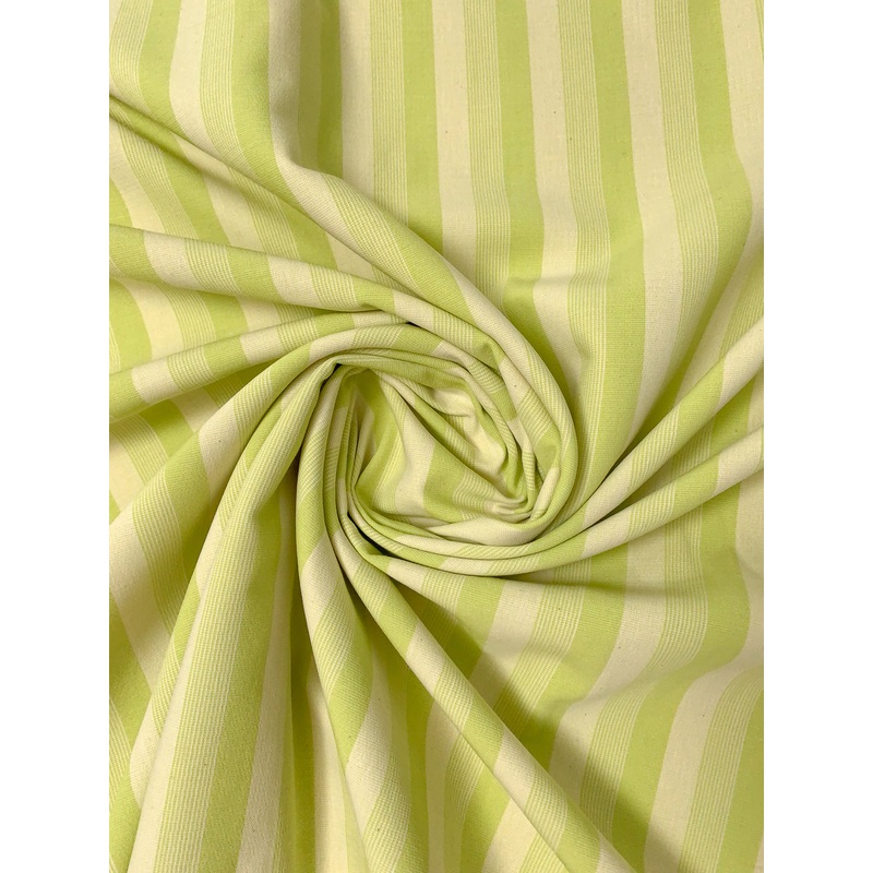 Italian 2-Ply Striped Wool Suiting – Soft Lime / Cream Fabric by the Yard