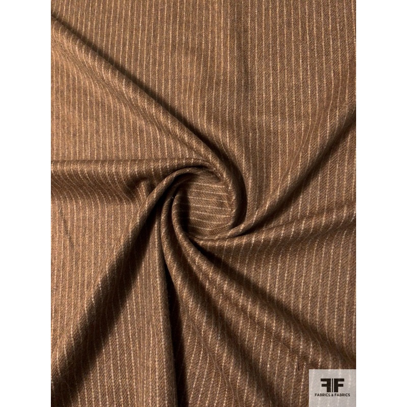 Italian Vertical Striped Wool Suiting – Brown / Light Grey Fabric by the Yard