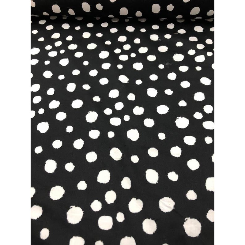 Painterly Polka Dot Stretch Printed Cotton – Black / White Fabric by the Yard