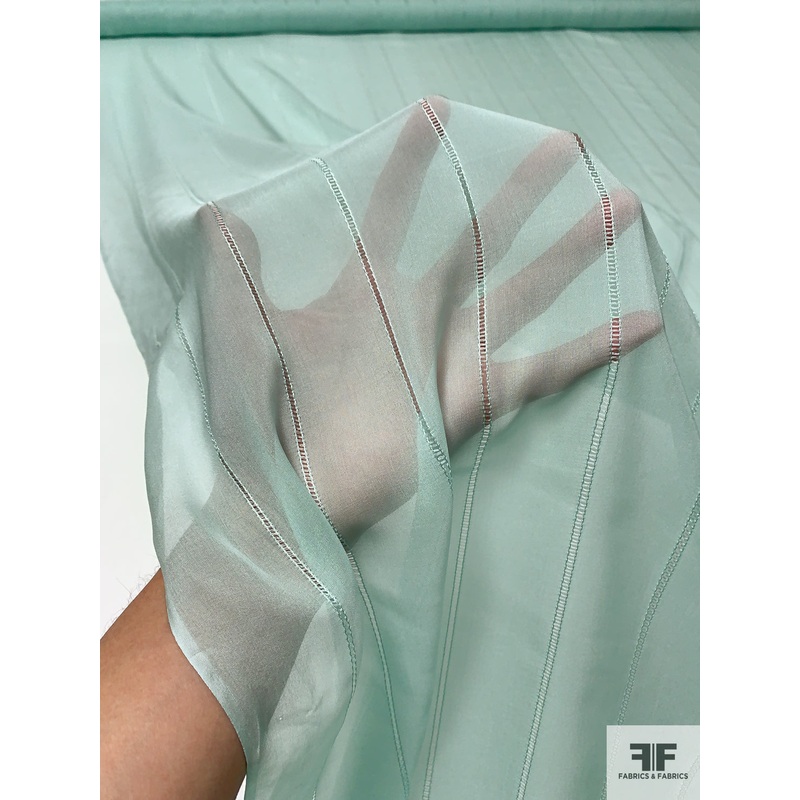Stitch Striped Silk Chiffon – Seafoam Fabric by the Yard