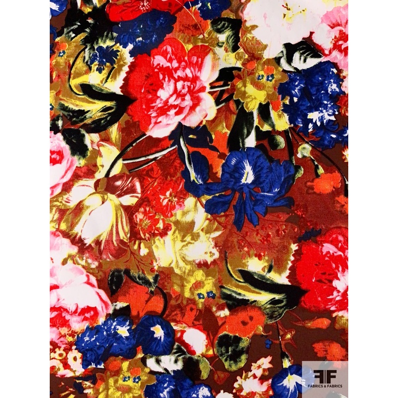 Vibrant Floral Landscape Printed Stretch Cotton Sateen – Multicolor Fabric by the Yard