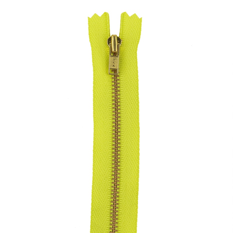 YKK Safety Yellow Metal Closed Bottom Zipper with Gold Teeth – 23.5″