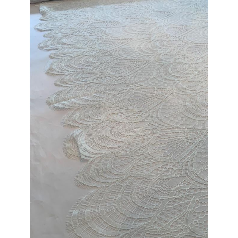 Art Deco Double-Scalloped Fine Lace – Diamond White Fabric by the Yard