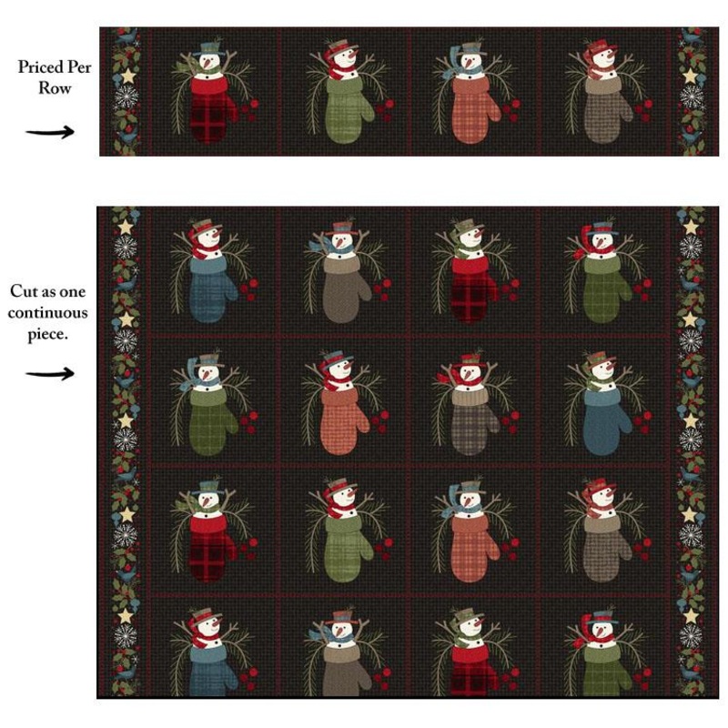 Holly Jolly Flannel  –  Snowmen Blocks – Black – PRICED PER ROW (9″xWOF)