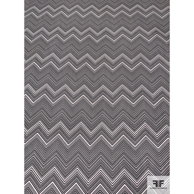 Hypnotic Chevron Printed Silk Chiffon – Black / Off-White Fabric by the Yard
