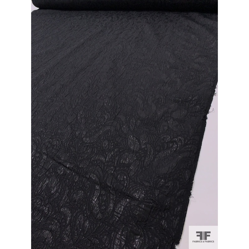 Italian Floral Textured Brocade with Shimmer – Black Fabric by the Yard
