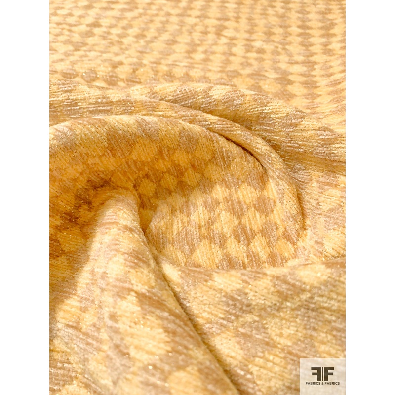 Italian Geometric Wool Blend Chenille Ladies Suiting – Butter Yellow / Tan / Gold Fabric by the Yard