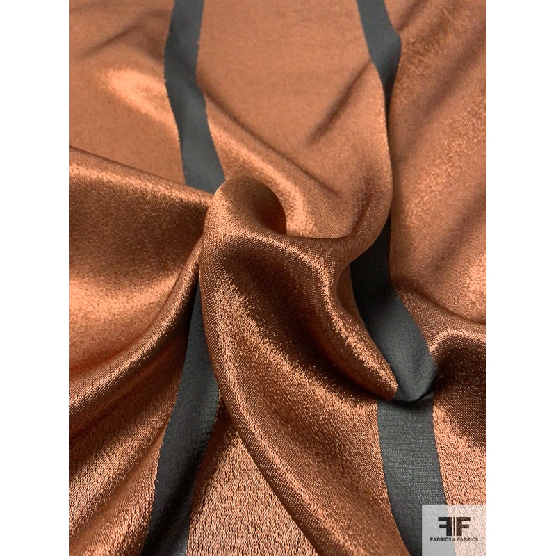 Italian Satin Striped Polyester Blend Chiffon – Copper / Black Fabric by the Yard