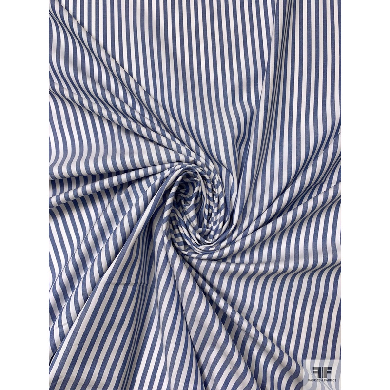 Italian Striped Yarn-Dyed Fine Cotton Shirting – Blue / Off-White Fabric by the Yard