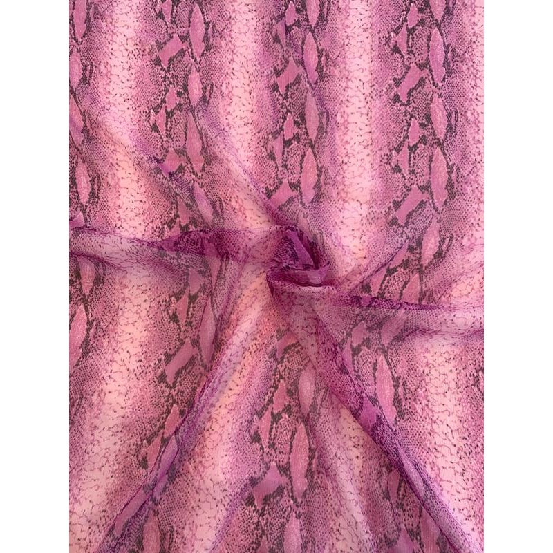 Snakeskin Pattern Printed Crinkled Silk Chiffon – Magenta / Plum / Ivory Fabric by the Yard