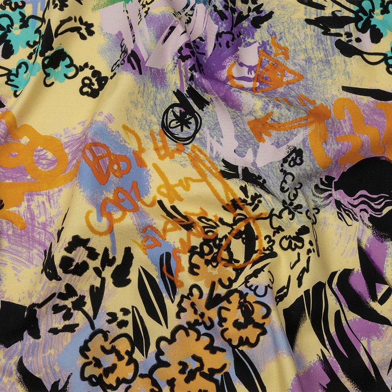 Stretch Cotton Canvas Print – Purple and Yellow Graffiti – Mood Exclusive Graffiti Lane