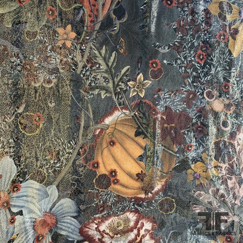 Swiss Floral Silk Lam – Metallic/Multicolor Fabric by the Yard