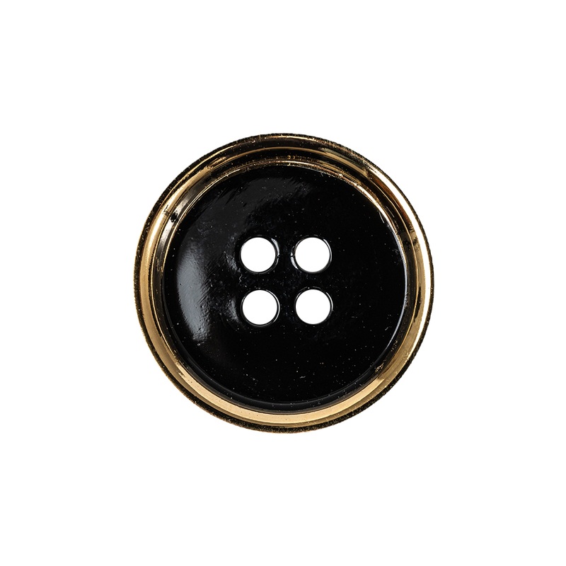 Black and Gold Edged 4-Hole Glass Button – 36L/23mm
