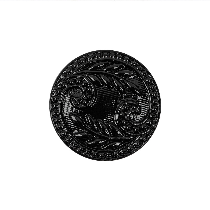 Black Floral Leaf Glass Shank Back Button – 36L/23mm