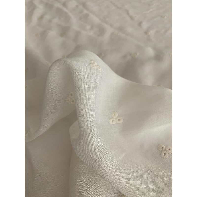 Delicate Embroidered Eyelet Handkerchief Linen – Ivory Fabric by the Yard