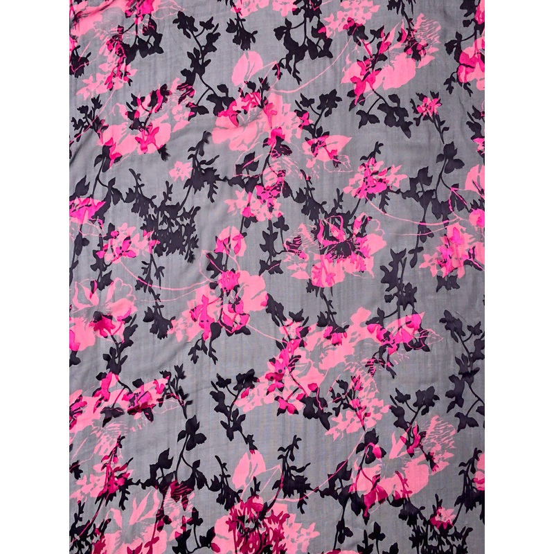 Floral Printed Burnout Silk Blend Chiffon – Dark Purple / Magenta Fabric by the Yard