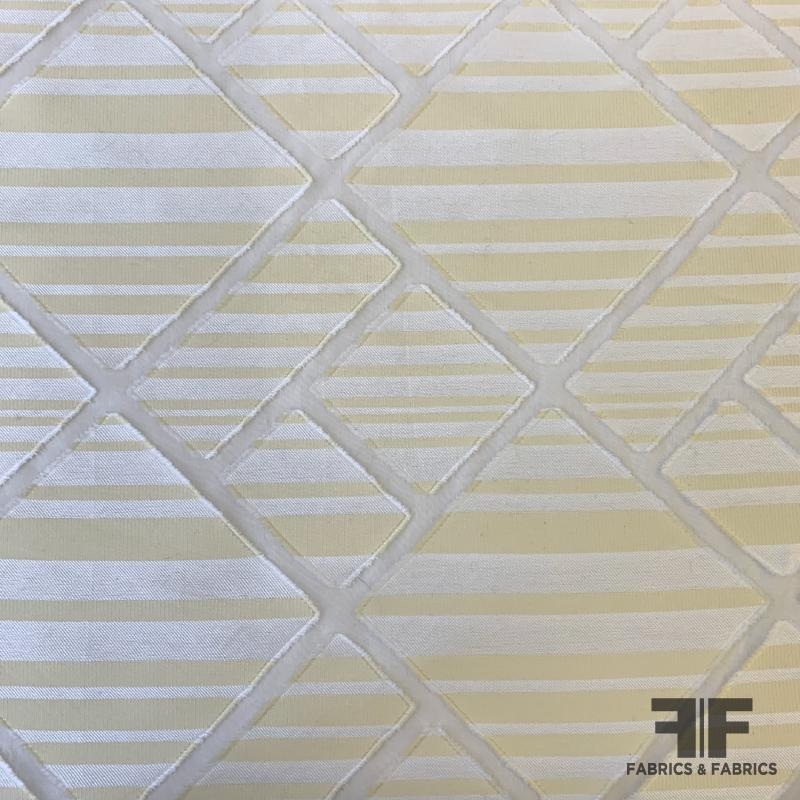 Italian Art Deco Fil Coup Striped Satin – Pale Yellow/White Fabric by the Yard