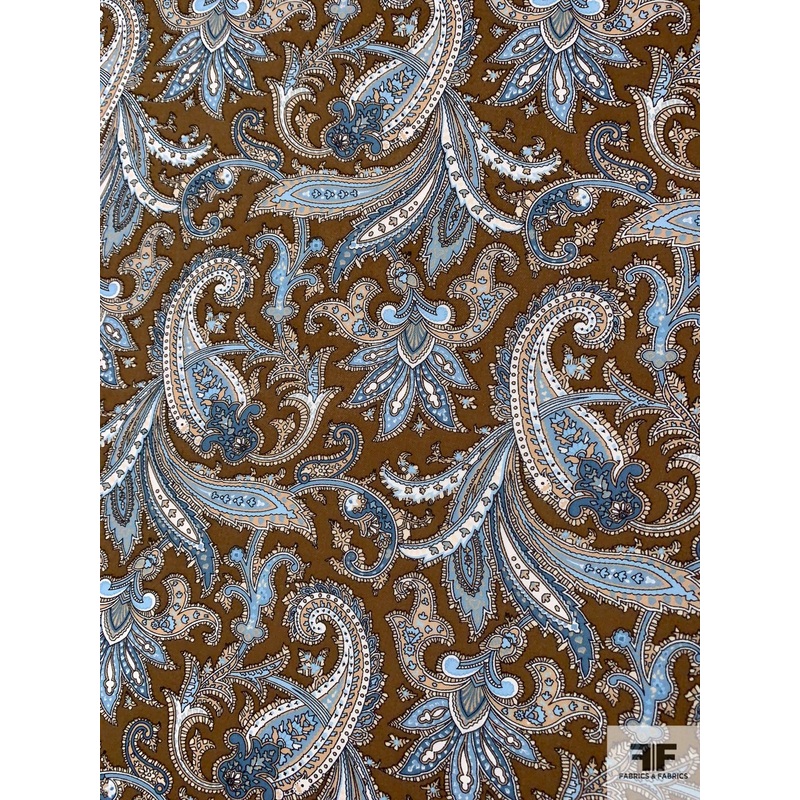 Paisley Printed Silk Georgette – Olive / Sky Blue / White / Nude Fabric by the Yard