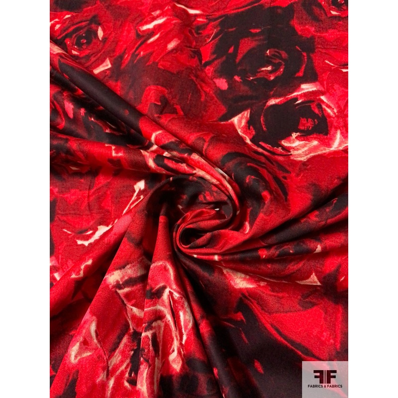 Passionate Floral Printed Stretch Cotton Sateen – Shades of Red Fabric by the Yard