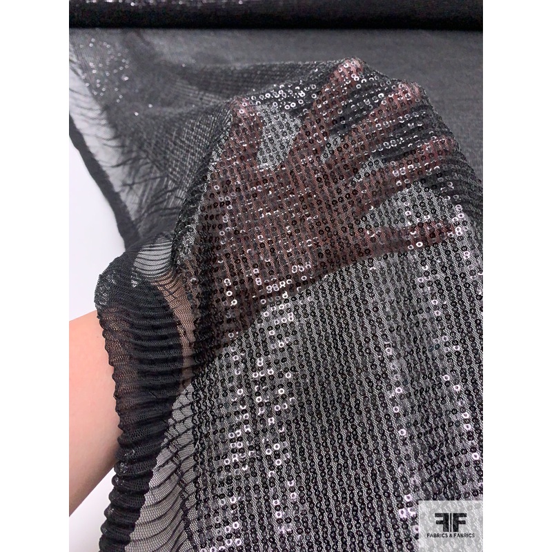 Pleated Tulle with Sequins – Black Fabric by the Yard