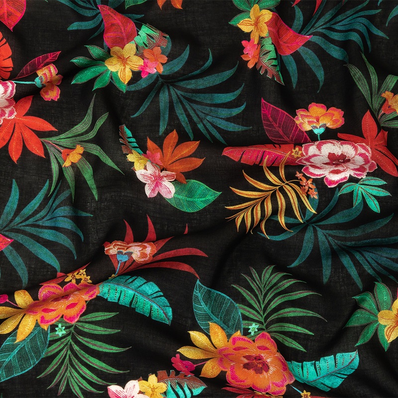 Viscose Voile Print – Green, Red and Black Floral – Mood Exclusive Havana Nights