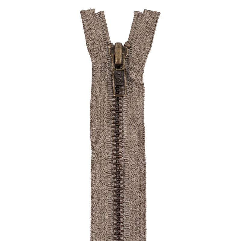 YKK Warm Gray Metal Separating Zipper with Bronze Teeth – 30″
