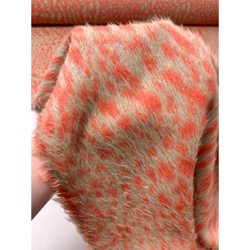Animal Pattern Reversible Jacket Weight Mohair Boucle – Coral / Tan Fabric by the Yard