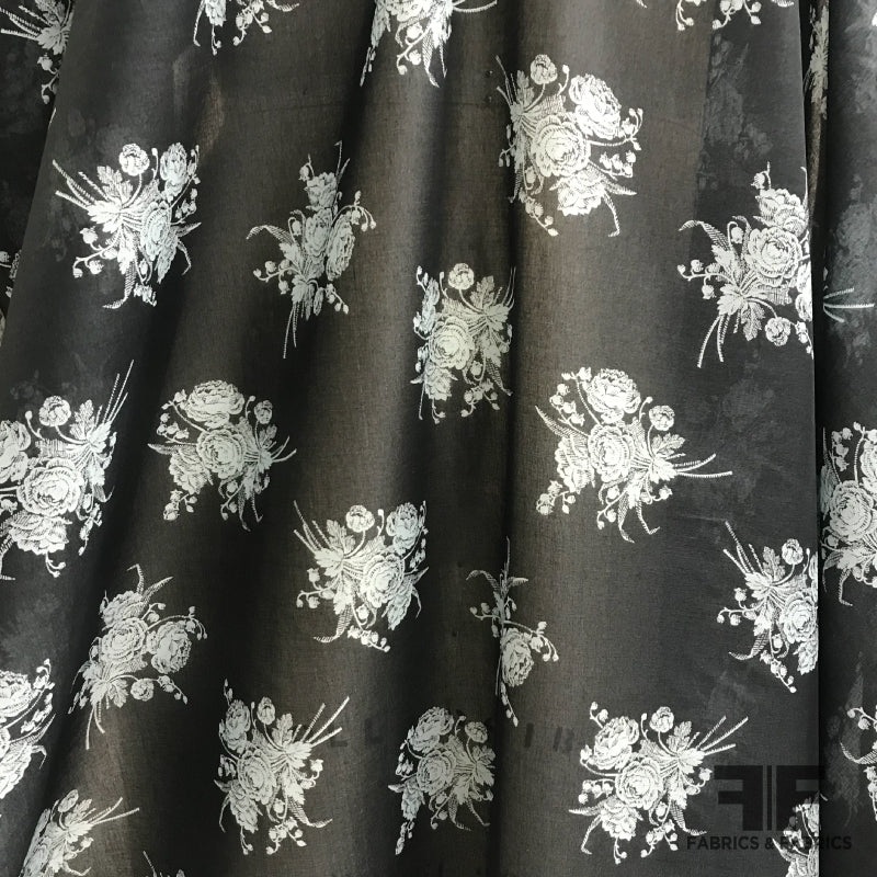 Floral Printed Rayon Voile – Dark Blue / Baby Blue Fabric by the Yard