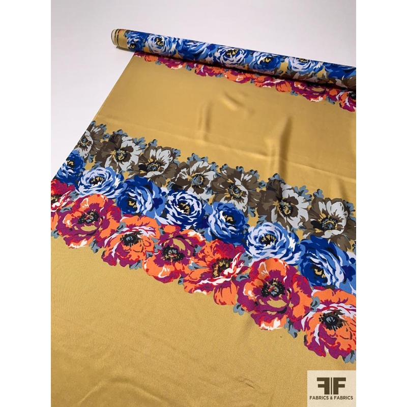 Floral Theme Printed Silk Twill Panel – Tuscan Sun / Multicolor Fabric by the Panel